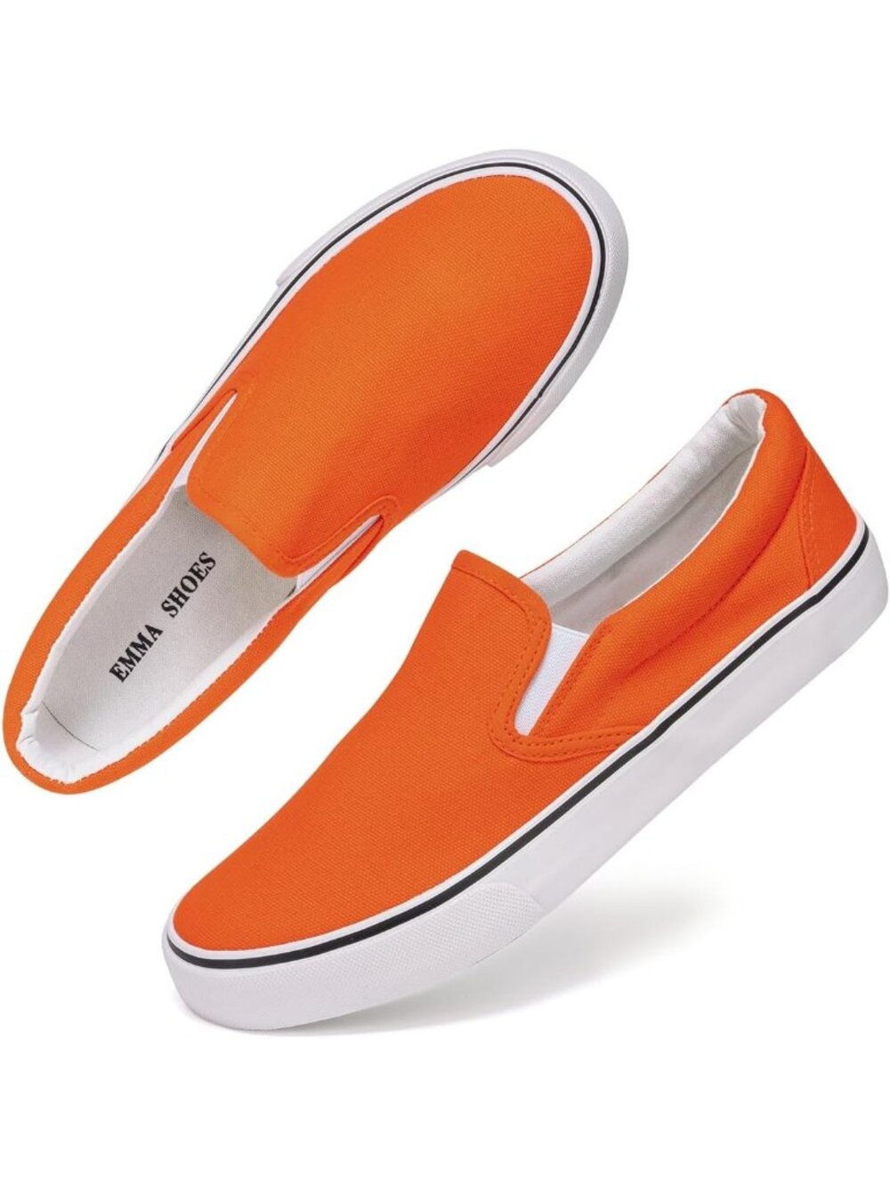Women's Orange Round Toe Padded Insole Collar Canvas Easy Slip On Sneaker Shoes